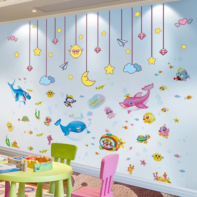 

Stars Clouds Hangings Wall Stickers DIY Ocean Fish Animals Wall Decals for Kids Bedroom Baby Room Nursery Home Decoration