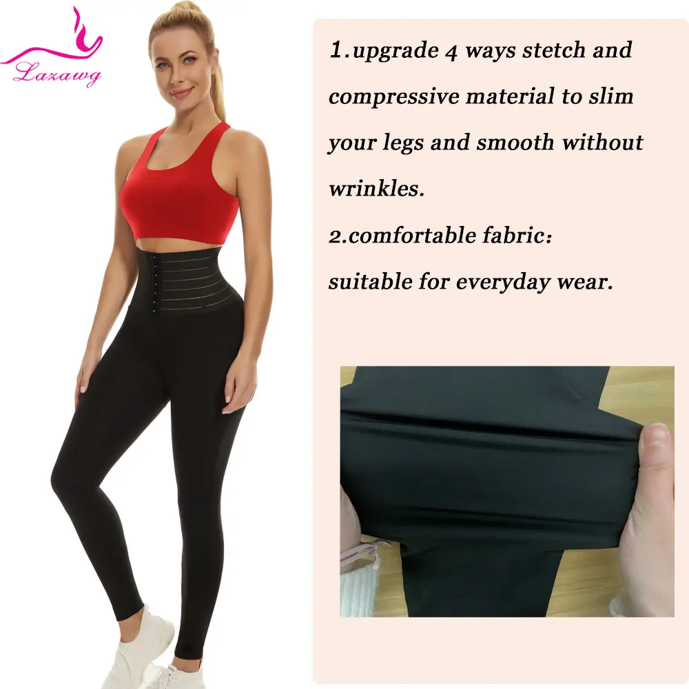 LAZAWG Yoga Pant for Women Flat Belly Leggings Tummy Control Trousers High Waist Ladies Body Shaper Slimming Sport Gym Workout