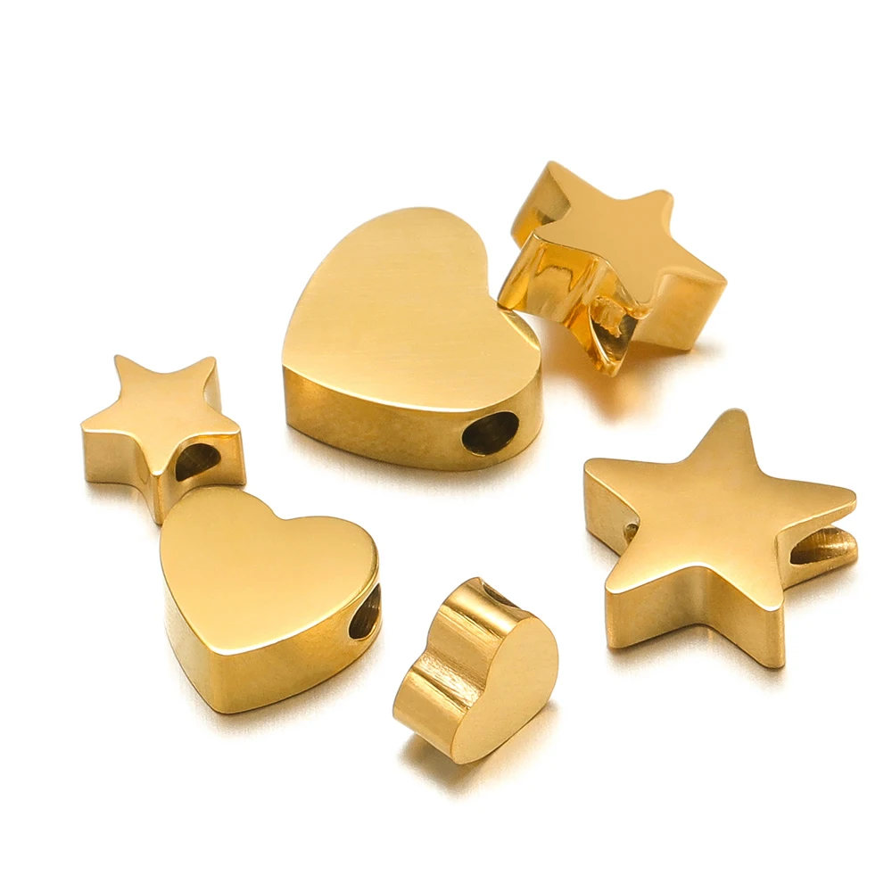 

5Pcs 6/8/10mm Stainless Steel Star Beads Heart Spacer Beads DIY Jewelry Making Bracelet Women Exquisite Necklace Findings