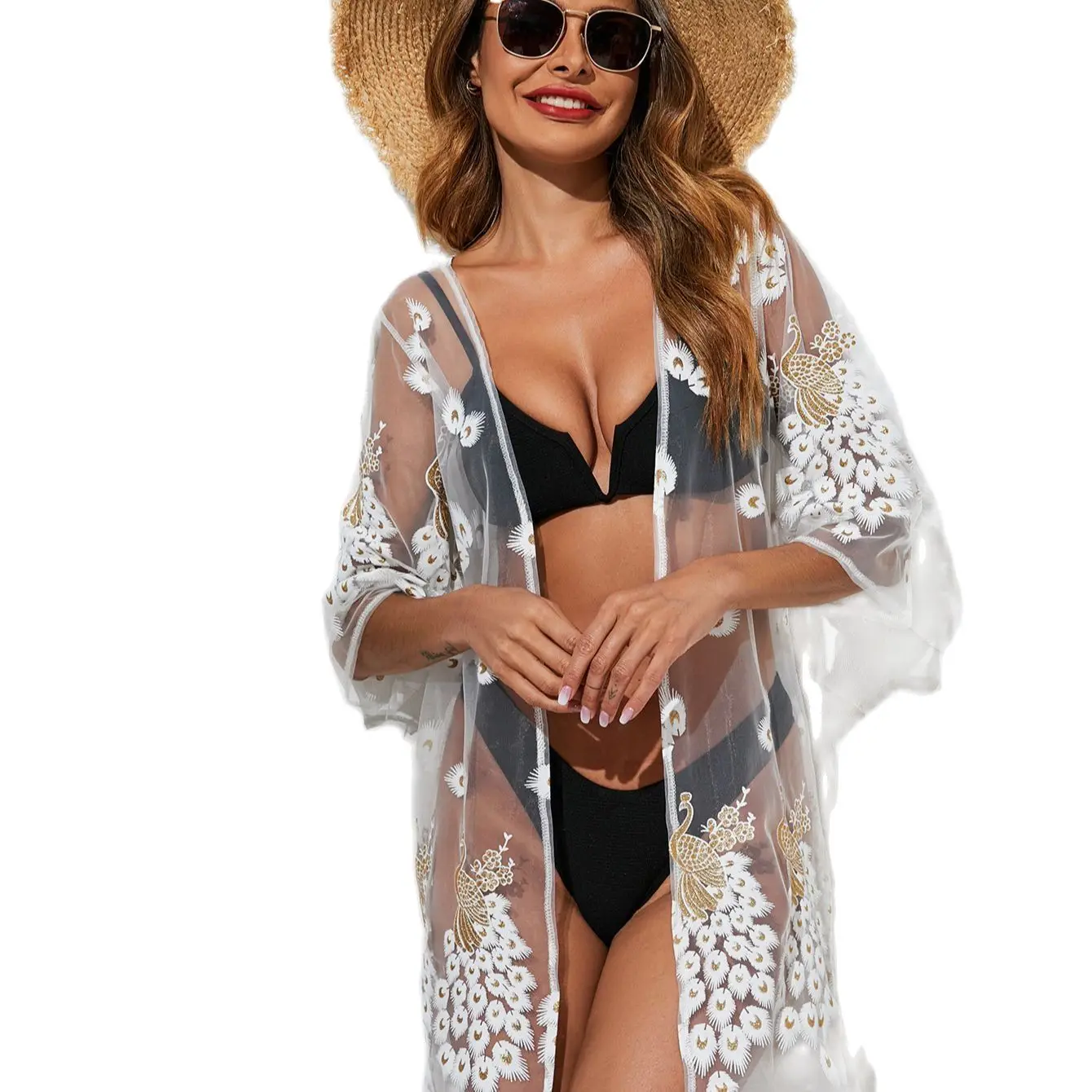

2022 Summer New Beach Jacket Exquisitely Positioned Floral Mesh Women's Sun Protection Jacket Embroidered Printed Cardigan Beach