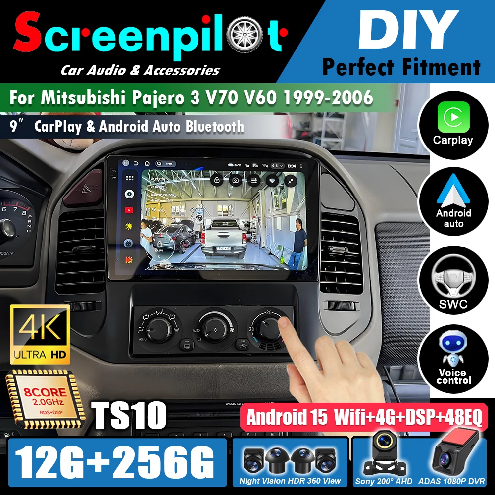 Фото Android 15 для Mitsubishi Pajero 3 V70 V60 1999-2006, автомобильный радиоприемник, мультимедийный беспроводной автоплеер, GPS-навигация, стереоголовка №1