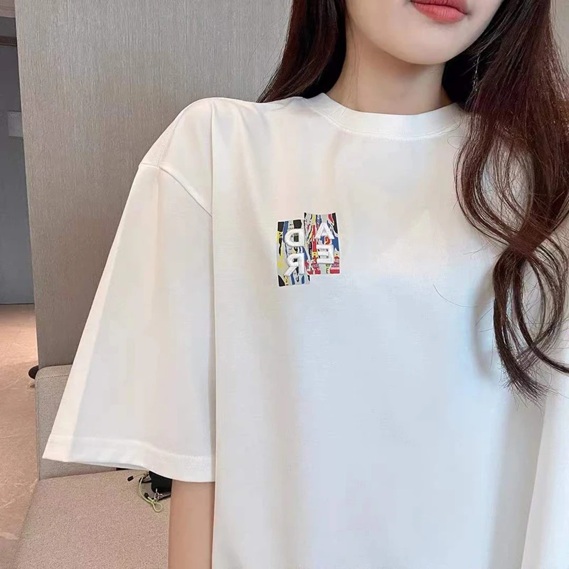 

2022 Spring And Summer Embroidered Shortsleeved Mens And Womens Loose Tshirt Round Neck Matching Halfsleeve Couple