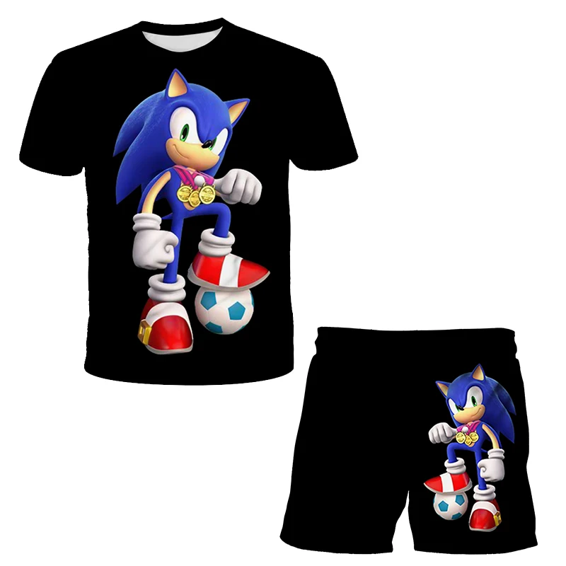 Sonic Set T-shirt boy and girl 3D children's shorts sports boy T-shirt top and shorts Children's clothing suit top+pants suit images - 6