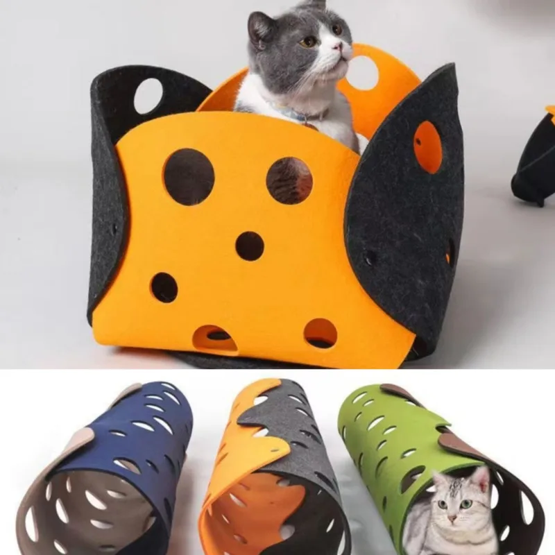 

90CM Splicing Cat Toy Felt Pom Nest Cat Tunnel Felt Mat Toy Collapsible Cats Tube Toys Cave Nest DIY Combination Interactive Pet