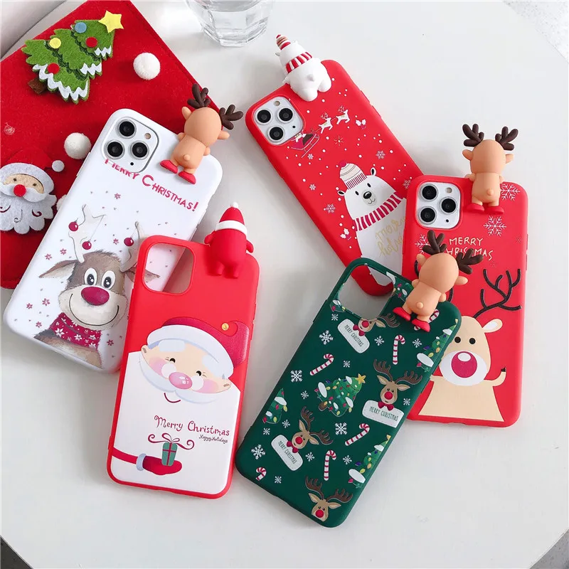 

Cute 3D Doll Cartoon Christmas Santa Reindeer Tree soft Phone Case for iphone 11 Pro Max 12 X XS XR 7 8 Plus SE 2020 cover gift