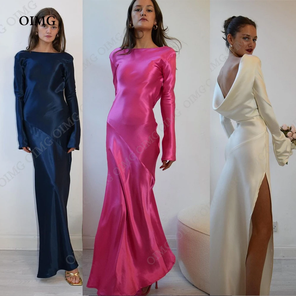 Элегантные темно-синие/ярко-розовые вечерние платья OIMG с длинными рукавами