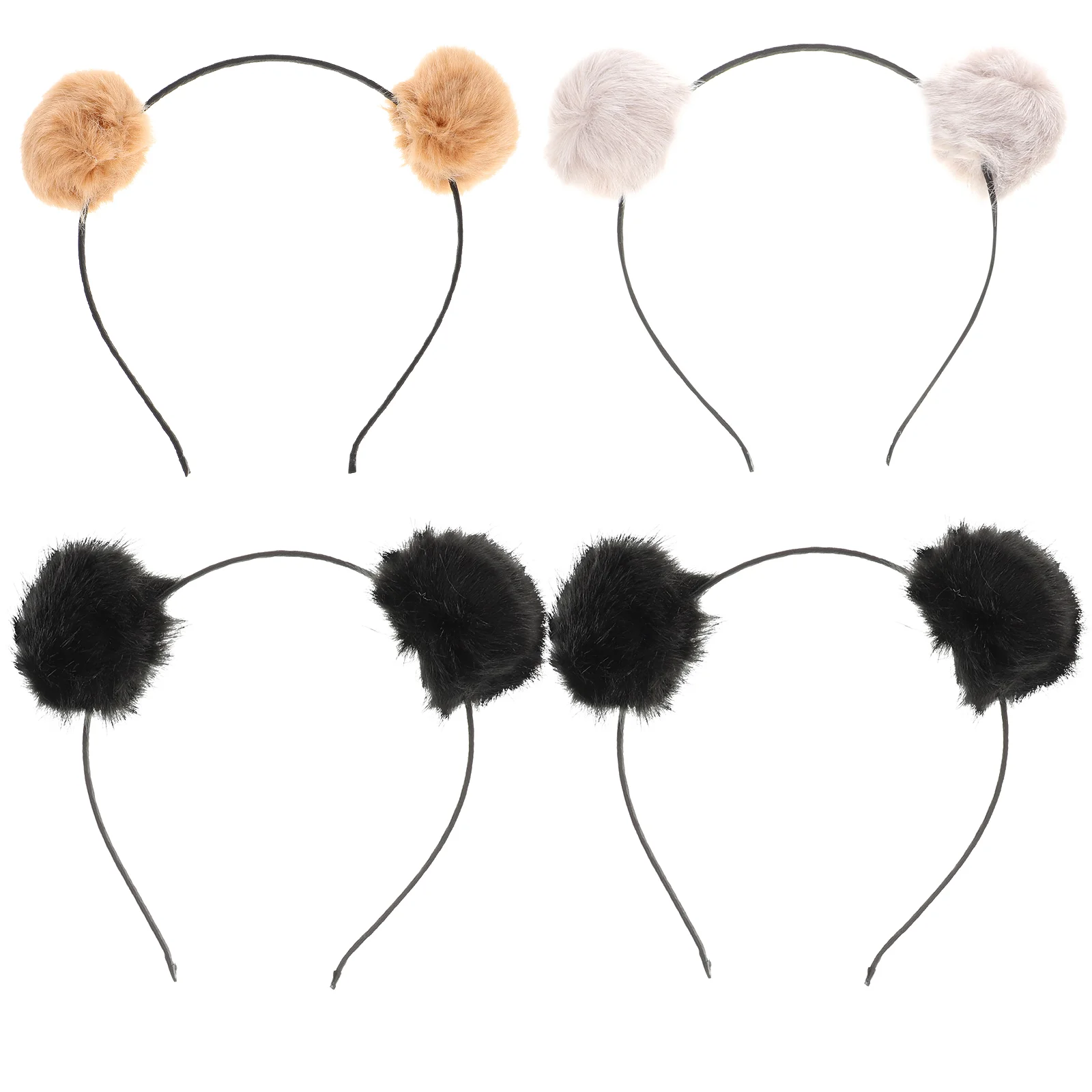 4pcs Fuzzy Ball Cat Ear Headband Lovely Headwear Accessory for Kids Children (Mixed Style)