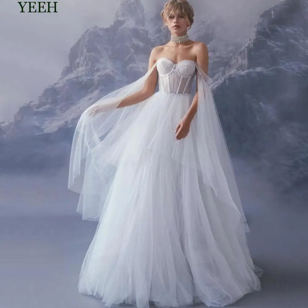 

YEEH Beach Sweetheart Wedding Dress Strapless Detachable Tulle Robe Mariée Corset Off The Shoulder Vestido De Novia Sirena