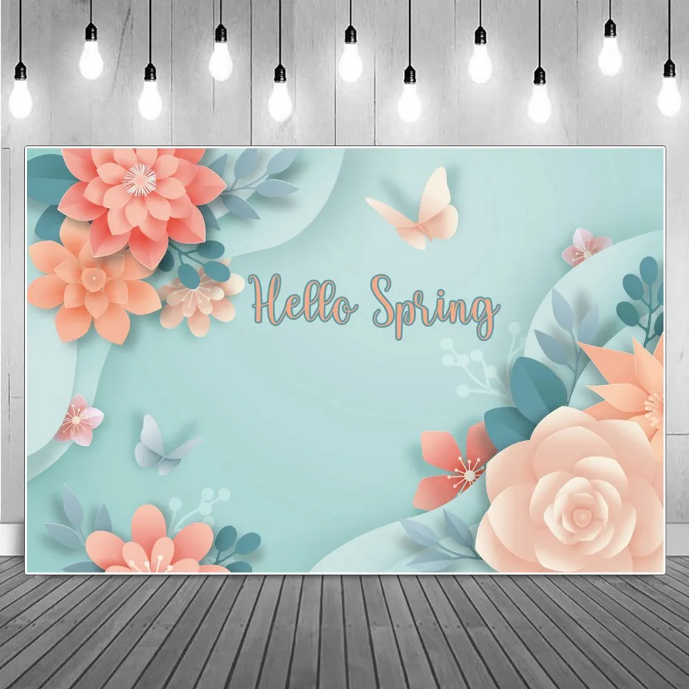 

Flowers Butterfly Photography Backdrops Birthday Decoration Children Spring Ikebana Blue Wall Home Party Studio Photo Background