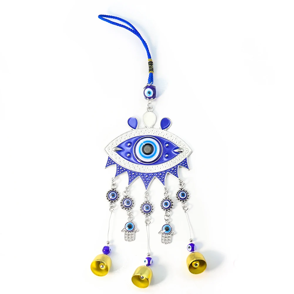 

Middle East Turkey Nazar Boncuğu Devil Eye Hand of Fatima Blue Eyes Bell Metal Wind Chimes Mascot Amulet Feng Shui Hanging Decor