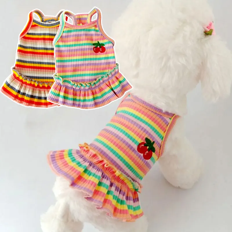 

Одежда для собак, одежда для кошек, яркая одежда для маленьких собак, универсальная симпатичная Цветная полосатая Милая весенне-летняя одежда, новинка