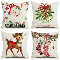 merry christmas linen pillow case 45x45 cm xmas farmhouse home decorations pillows cover cute santa reindeer elk cushion cover