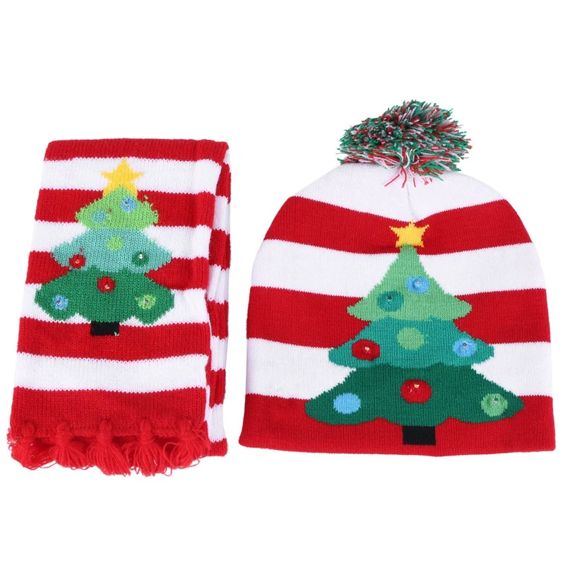 

Winter Cross Border Adult Winter Christmas Series Hat And Scarf,Warm Knitted Set