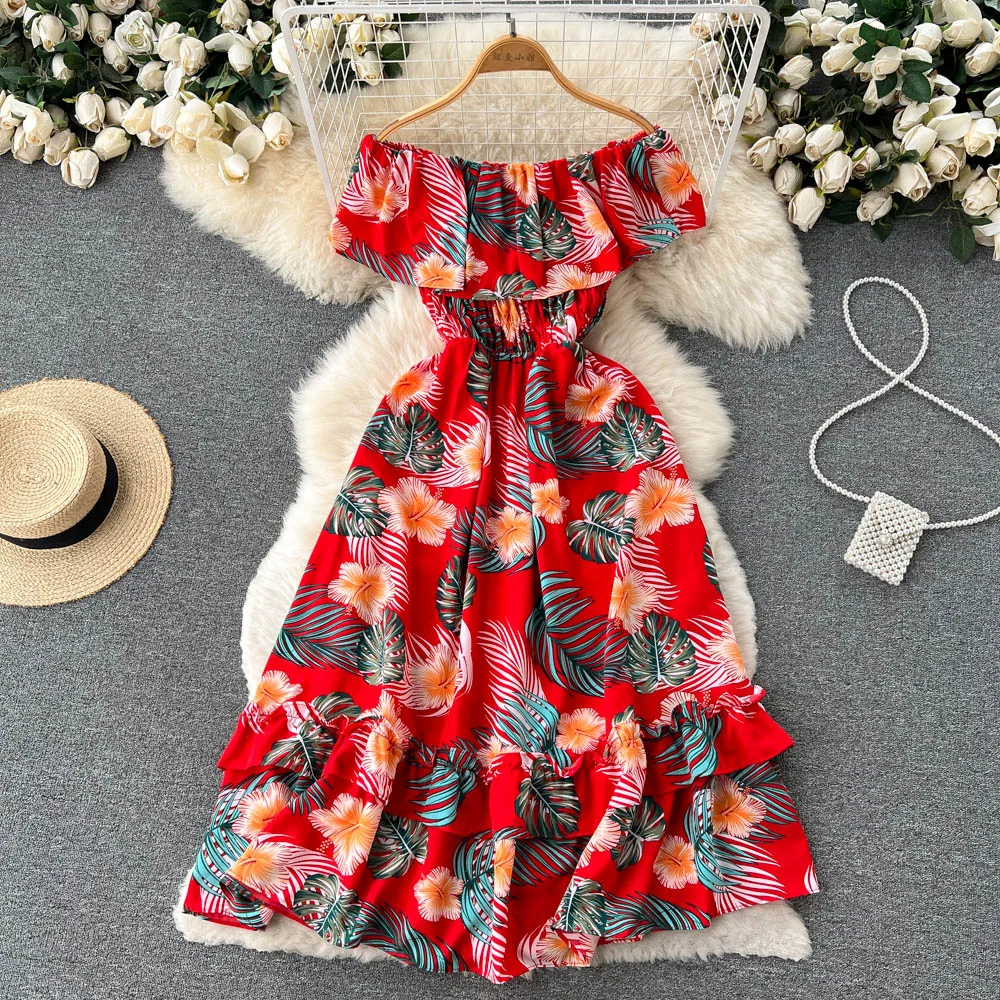 

Женское платье в этническом стиле, летнее тонкое платье с одним плечом, цветочным принтом и оборками