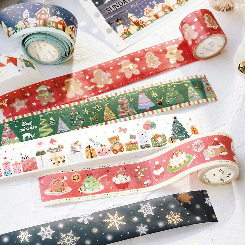 

1 Roll Washi Paper Masking Tape Gingerbreadman Christmas Tree Reindeer Gilding Art Hand Ledger DIY Gift Decoration Stickers