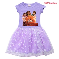 2022 new disney turning red baby summer cartoon print dress cotton mesh girls kids casual 2 12t printed kids clothes