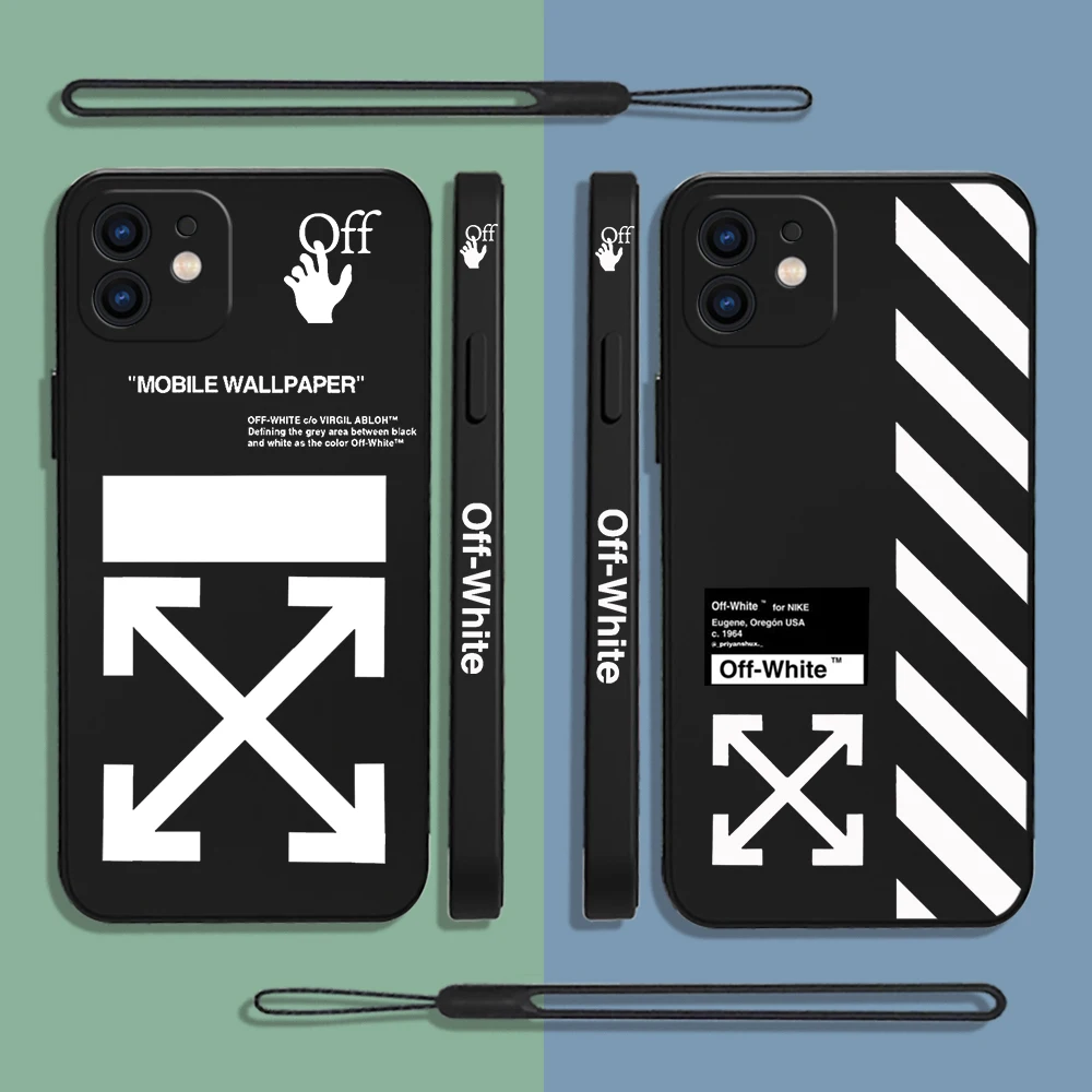 

Luxury Letters Off Phone Case For iPhone 14 13 12 11 Pro Max Mini X XR XS MAX Plus Silicone Cases with Hand Strap