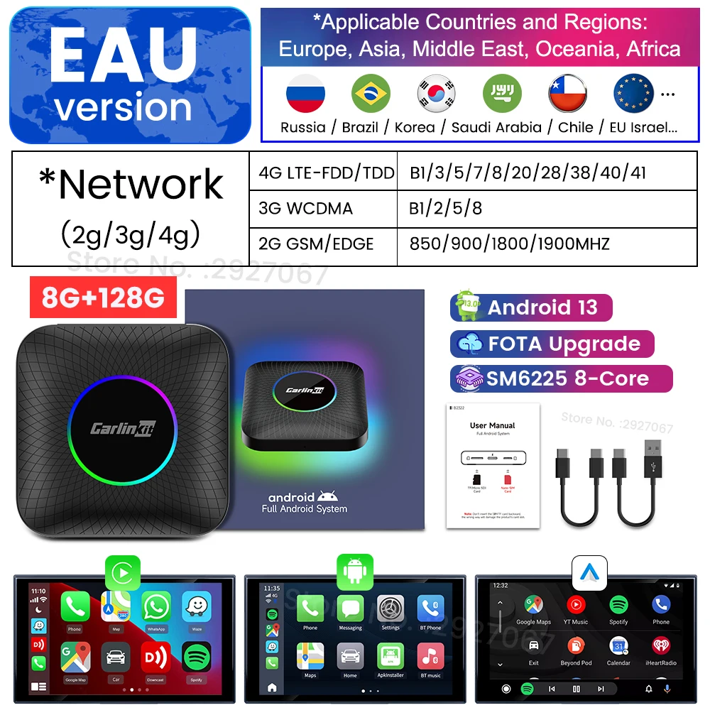 

CarlinKit Carplay Ai Box Android 13 11 TV Box SM6225 QCM6125 2290 Беспроводная Android Auto Car Play Box 4G LTE Коробка потоковой передачи видео