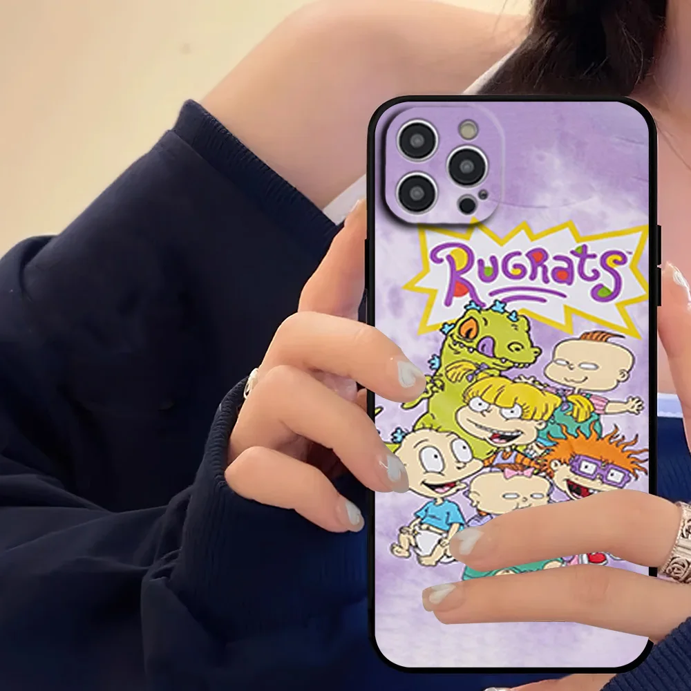 Cartoon R-Rugrats Funny Phone Case For iPhone 16 11 12 13 14 15 Pro Max Plus Black Soft Shell