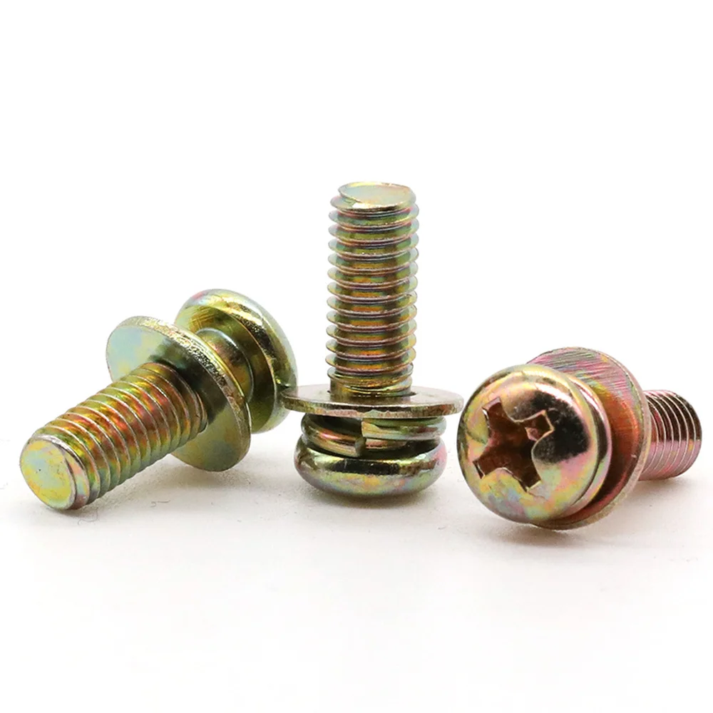 

200pcs M3 Cross Recessed Phillips Screw Pan Round Head Bolt Flat Spring Washers Carbon Steel L=8mm 10mm 12mm 16mm 25mm 30mm 35mm