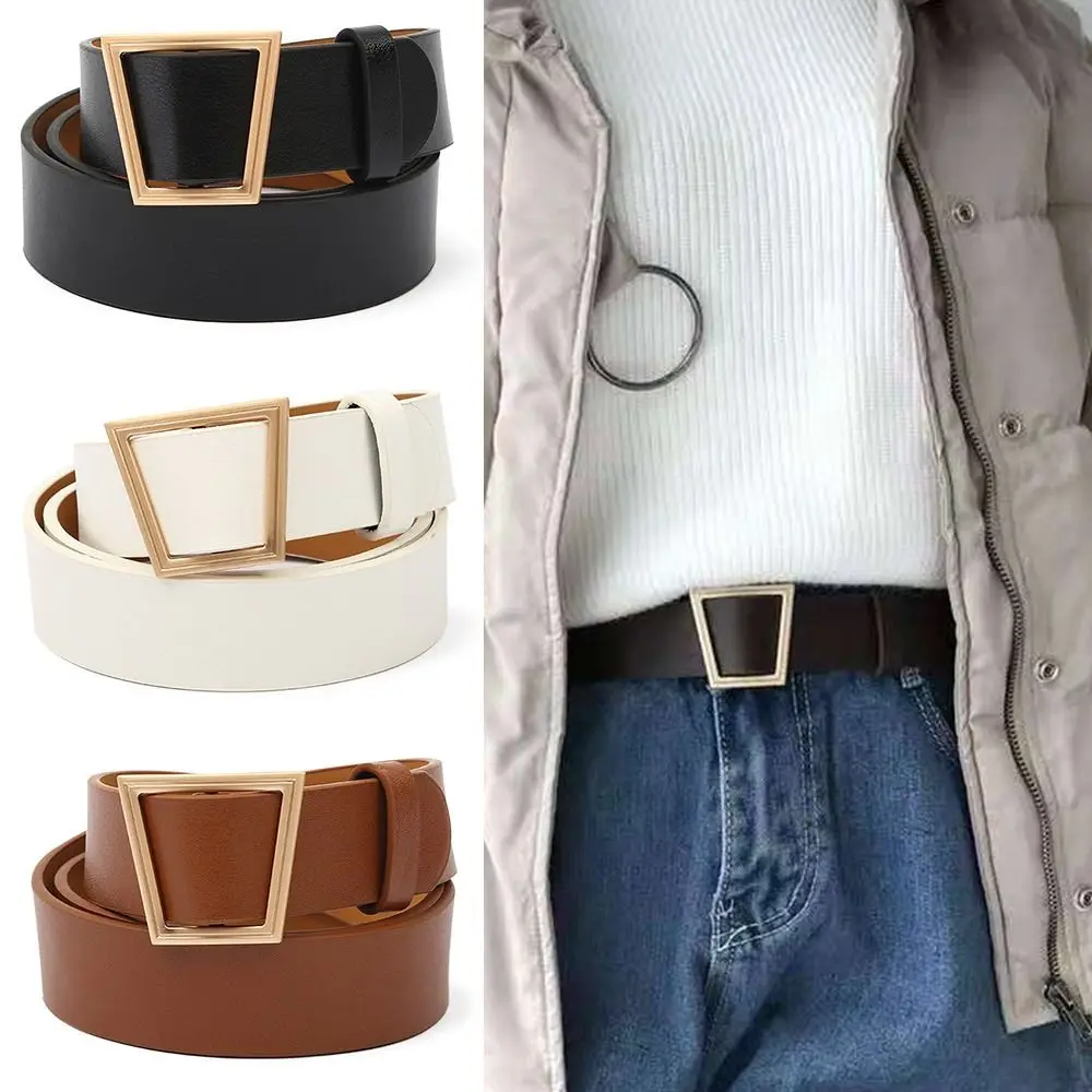 

Fashion Casual Luxury Design Vintage Waist Strap Non-Porous Leather Belt Trouser Dress Belts Trapezoid Buckle Waistband
