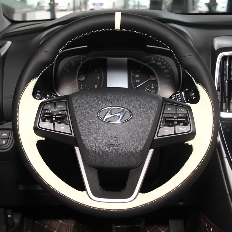 

DIY Hand-Stitch Peach Wood Carbon Fiber Suede Leather Car Steering Wheel Cover for Hyundai Elantra Interior Auto Accessories