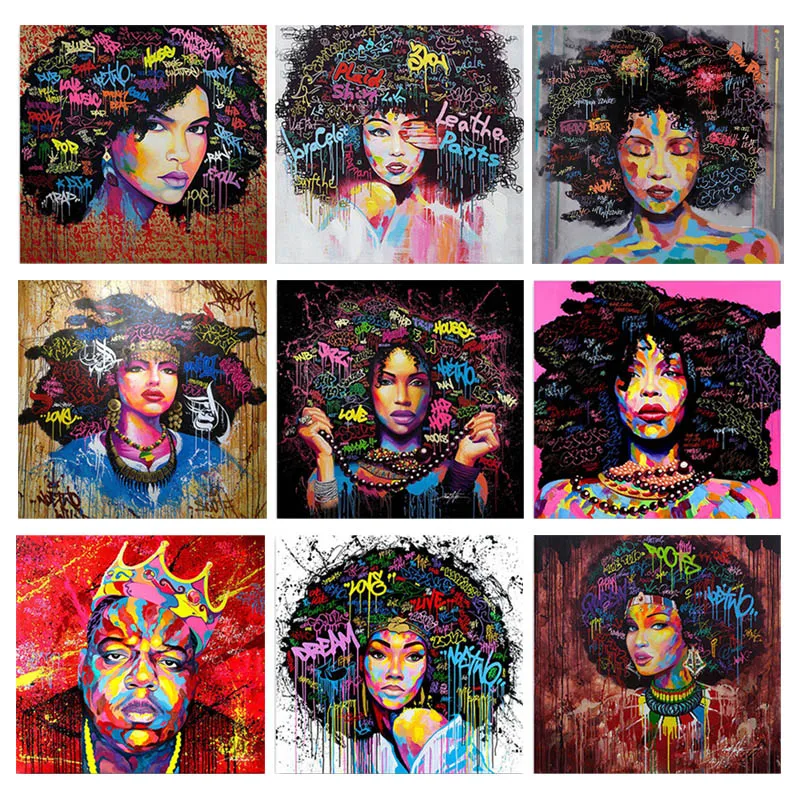 

Colorful Black Hair Woman Diamond Painting 5D DIY Full /Round Drill Diamond Embroidery Mosaic Art African Home Decor Art