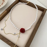 bohemian delicate%c2%a0rose flower pearl choker necklace for women gold chain cz pearl pendant necklace girl lady jewelry gifts