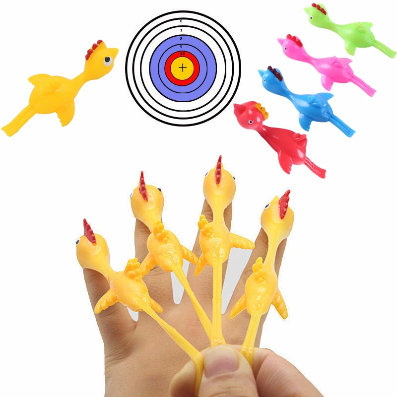 

5Pcs/10Pcs Decompression Toy Launch Turkey Funny Tricky Slingshot Chick Practice Chicken Elastic Flying Finger Birds Sticky Toys