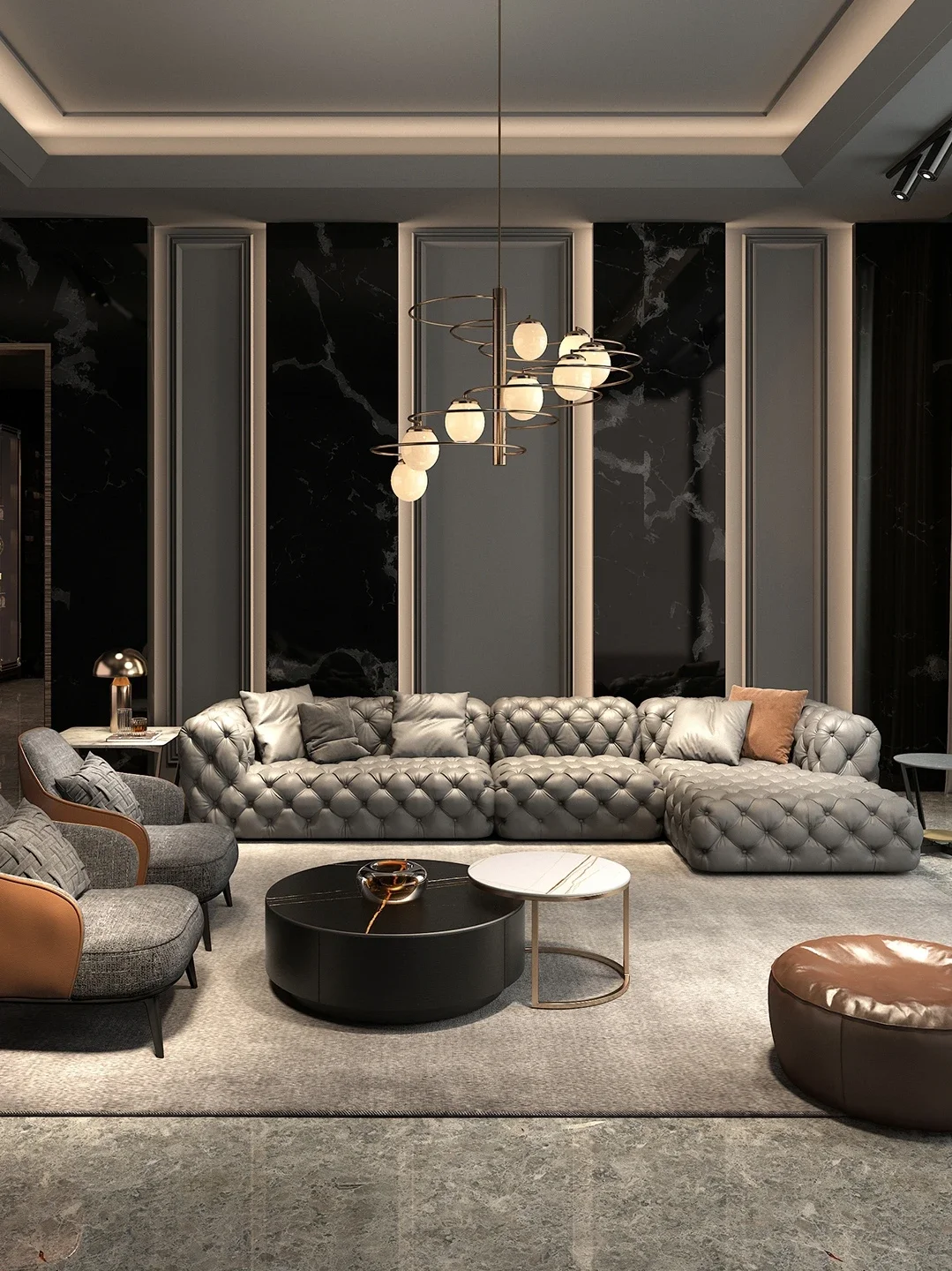 Итальянский кожаный диван современная простая и высококачественная вилла