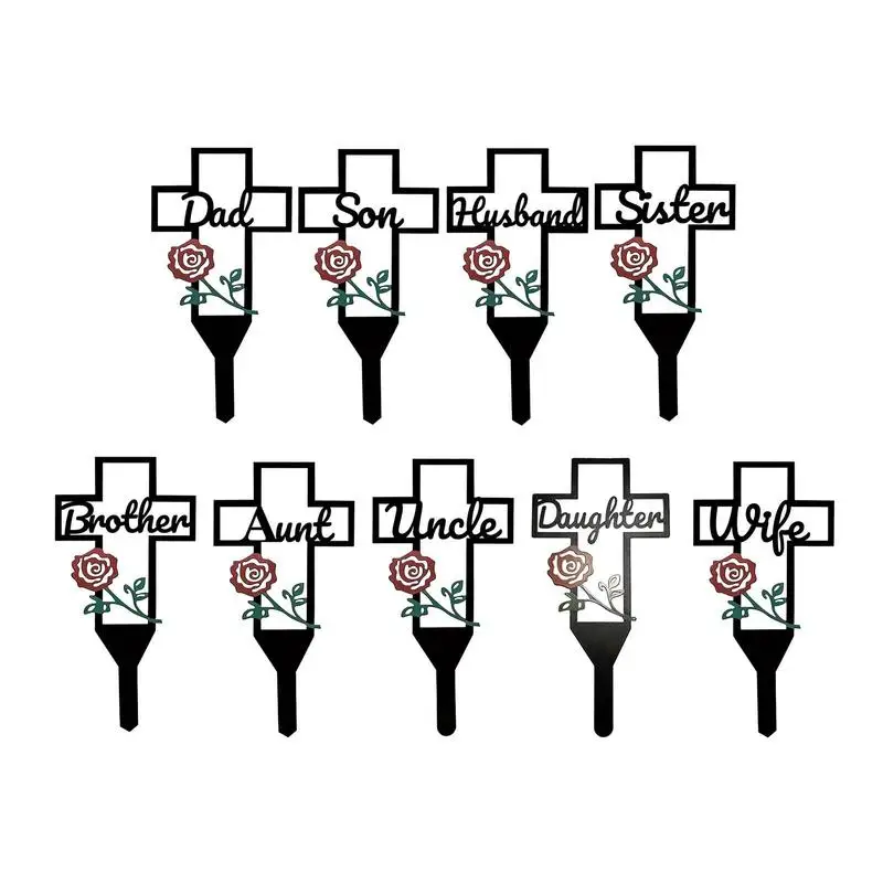 

Cemetery Cross Stake Metal Memorial Sign With Red Rose Graves Decorations Short Grave Markers For Families Lawns Garden Decor
