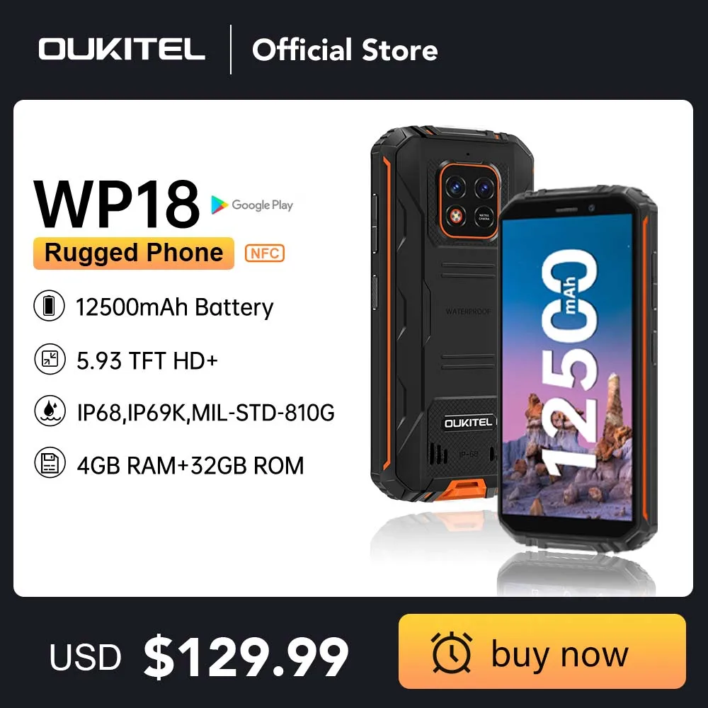 Смартфон Oukitel WP18 4 Гб + 32 ГБ 5 93 дюйма 12500 мАч Android 11 |