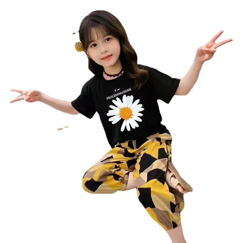 

Baby Sets Girls' Summer Suit New CUHK Children's Fashionable Short Sleeve T Shirt +pant Two-piece Sport Sets 4-12 Ages