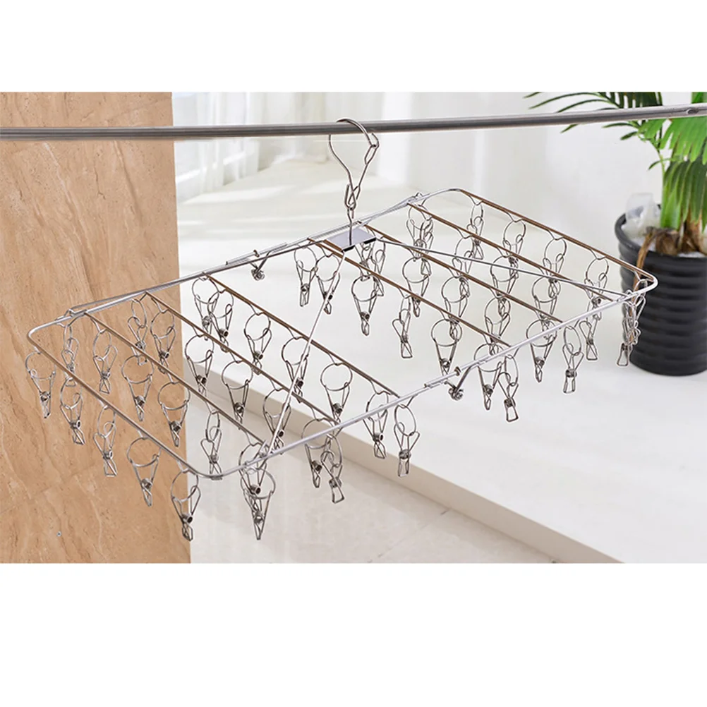 

Stainless Steel Folding Clip and Drip Laundry Hanger with Set of 52 Clothespins for Drying Clothing Towels Diaper Underwear