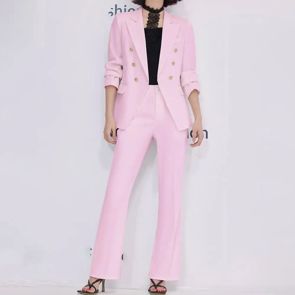 2023 Fashion New Women Vintage Blazer Trousers Suit Elegant Solid Formal Suit Jackets Straight Pantsuit Female Business 2 Pieces