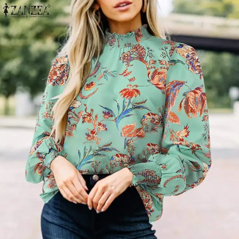 

Блузка ZANZEA женская с цветочным принтом, праздничная свободная туника в богемном стиле, Повседневная рубашка с рукавами-фонариками и высоки...