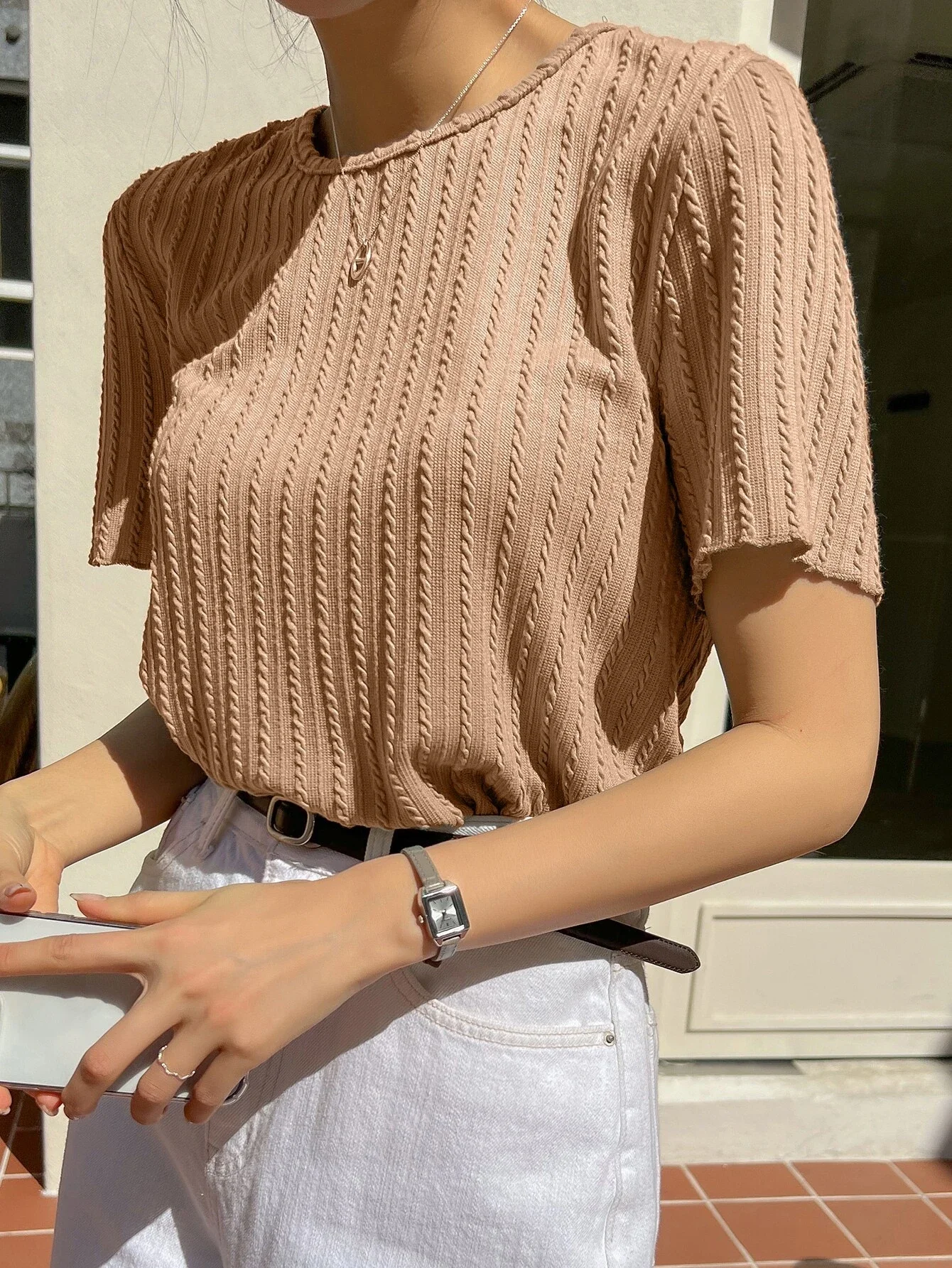 

Lettuce Trim Textured Solid Tee