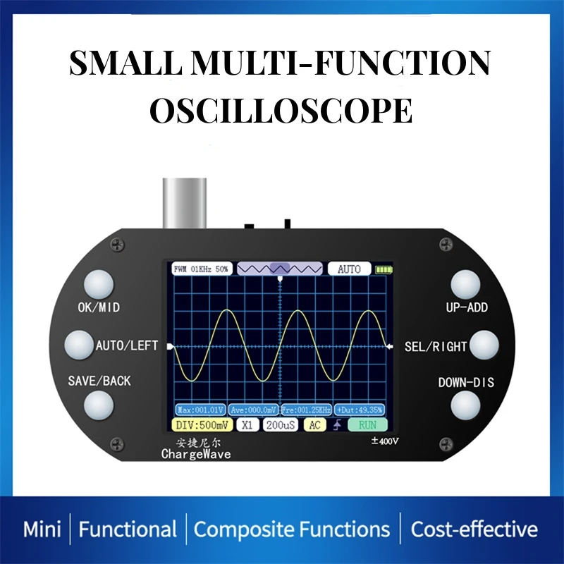 

Digital Handheld Oscilloscope 2.5MHz Sample Rate 500KHz Bandwidth Oscillometer 320*240 Resolution 2.4inch TFT Display