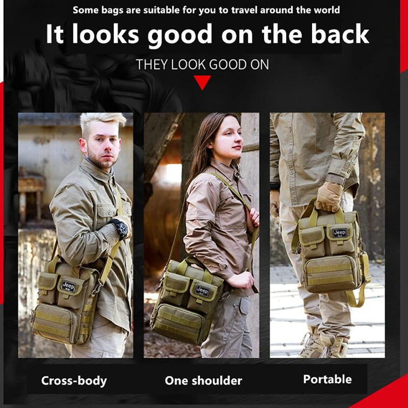 JEEP BULUO Men's Shoulder Bags Army Green Camouflage Handbags Casual Travel Large Size Cossbody Bag For Man Trend Tote