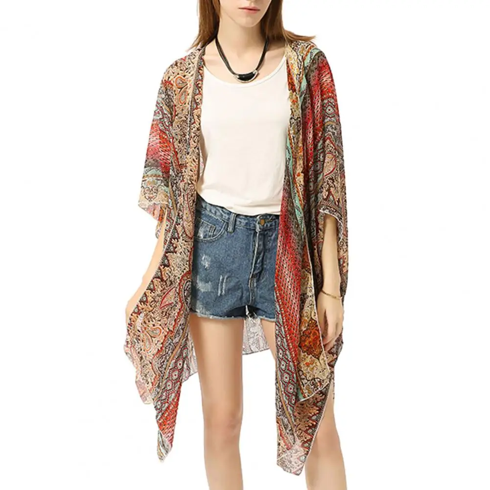 Женское летнее кимоно кардиганы Пляжная накидка в стиле бохо топы пляжная одежда