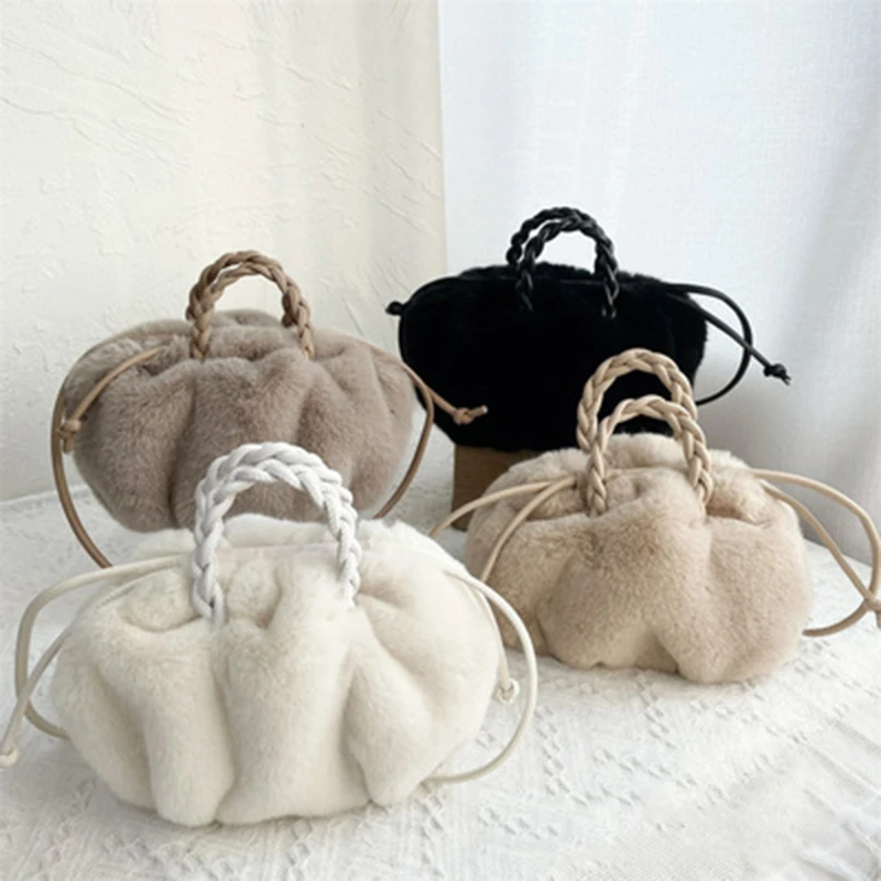 

Женская сумка-шоппер, плюшевая Сумка-тоут, сумки на плечо для женщин, 2022, пушистая женская сумка, женская меховая ручная сумка, цвет черный