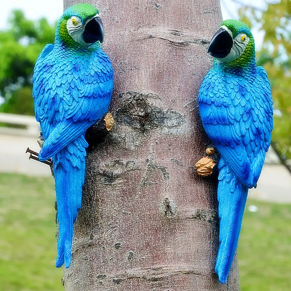 

Resin Garden Decoration Tree Ornament Yard Patio Lifelike Parrot Statue Wall Mounted Bird Figurines Animal Sculpture