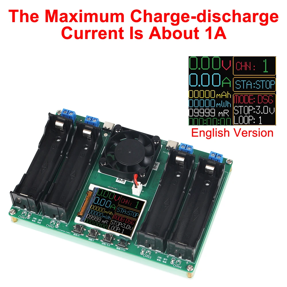 Цифровой двухпортовый вход Type-C 5 В 18650 тестер емкости литиевой батареи 4-канальный