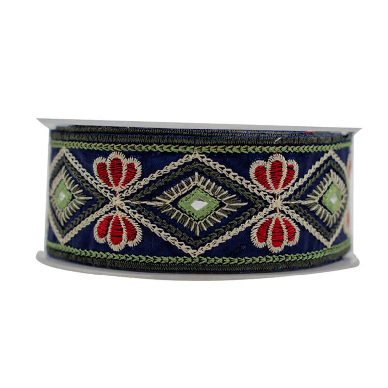 

4.5cm Wide Ethnic Style Embroidery Lace Barcode Diamond Lens Embroidered Clothing Ribbon Accessories