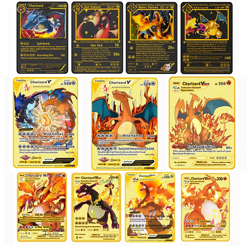 Pokemon Vmax Cards 15 Species Metal Collectible Metal Card Charizard Max Custom Metals Vmax Pokemon Card Children's Toys