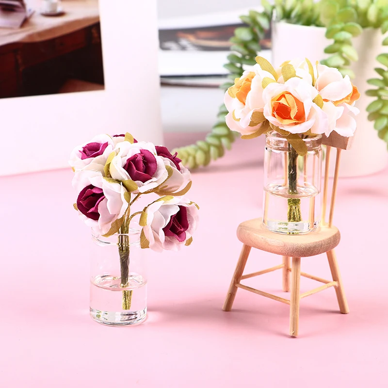 

1Pcs 1:12 DollHouse Miniature Rose Flowers Potted Plant Model Furniture Accessories For Doll House Decor Pretend Play Toys