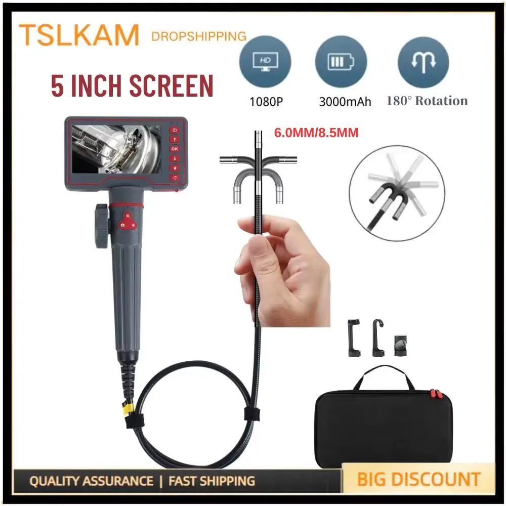 6 мм 1080P 5-дюймовый экран 360 ° Промышленный эндоскоп рулевого управления шарнирный