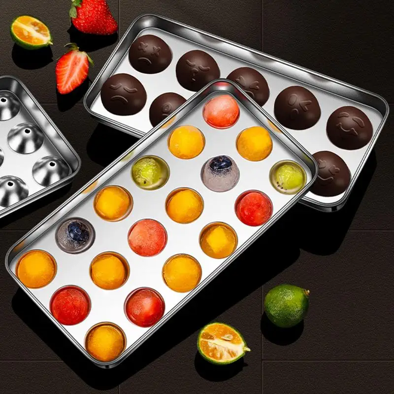 

Circle Ice Cube Tray Stainless Steel Press Type Food-Grade Ice Cube Tray With Lid Ice Ball Maker Mold For Freezer Ice Making