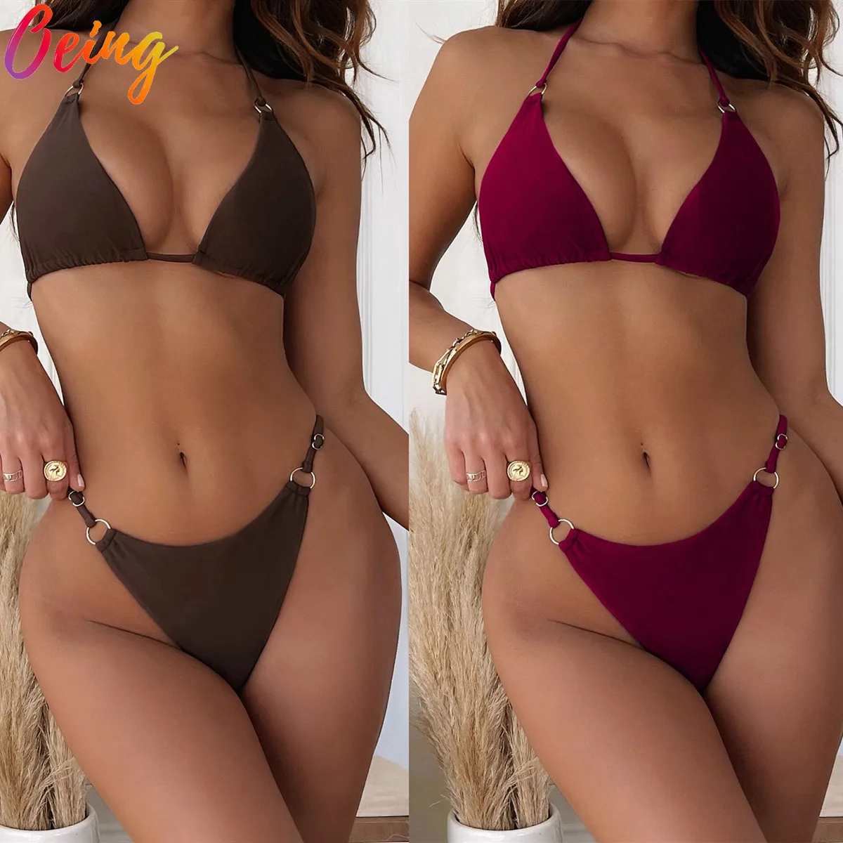 

OEING Sexy Bikinis Set Lace Up Bra Micro Thong Swimming Bathing Suit Beachwear Push Up Brazilian Monokini Swimwear Biquinis 2022