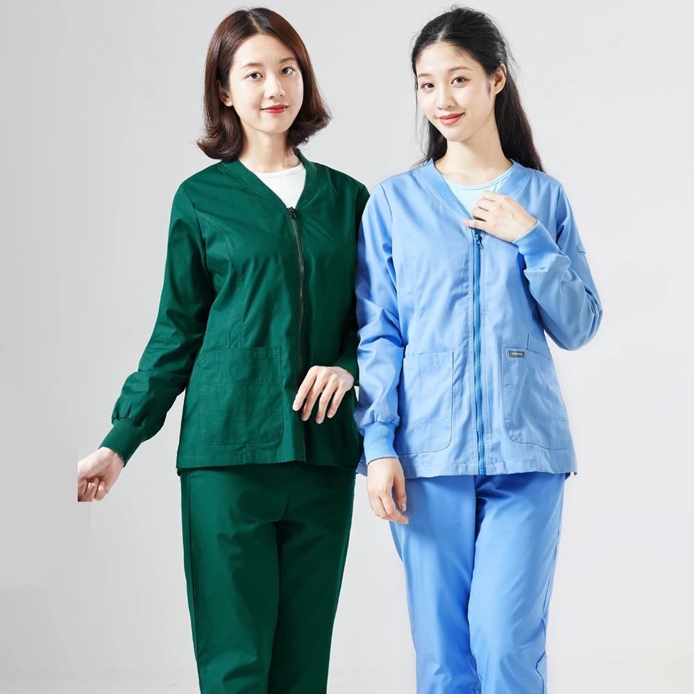 

EDS Scrub Jackets Warm Up Nurse Coat Signature Medical Top Pro Zipper Front Knitted Long Sleeve Dental Workwear Scrubs 19JK001